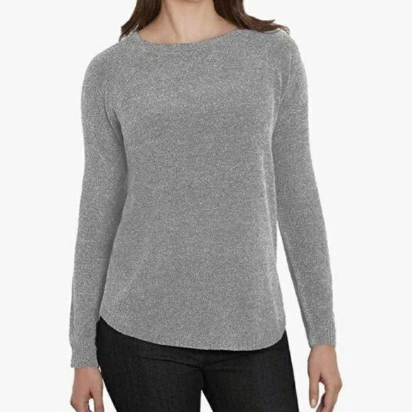 Ellen Tracy Non Itch Pullover Jewel Neck Sweater WEDIRU Stone Heather Gray Sz L - Picture 2 of 11
